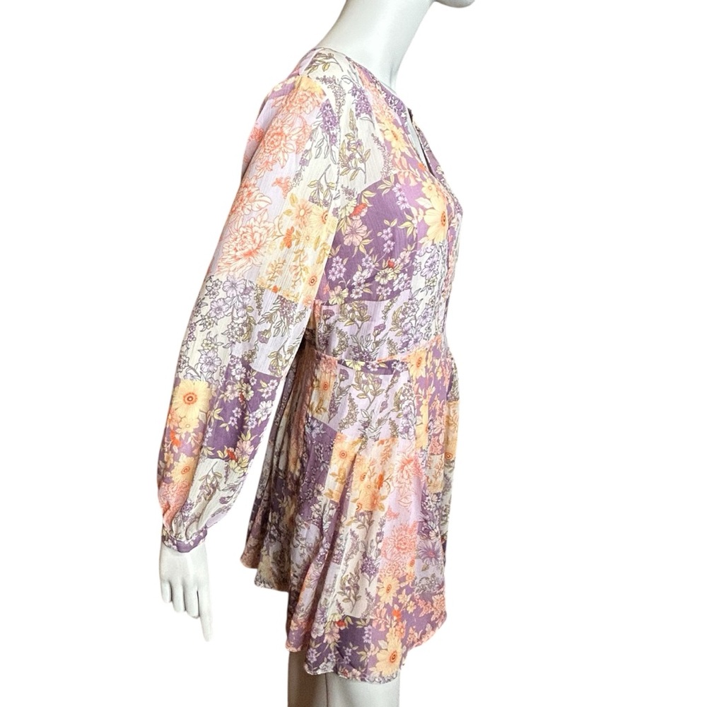 NWT LOFT Women’s Medium Floral Godet Split Neck Swing Dress Purple - Picture 6 of 14